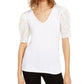 INC International Concepts Women's Eyelet Puff Sleeve Top White Size Petite Medium