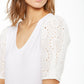 INC International Concepts Women's Eyelet Puff Sleeve Top White Size Petite