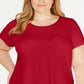 Alfani Women's Plus Satin Trim High Low T-Shirt Red Size 3X