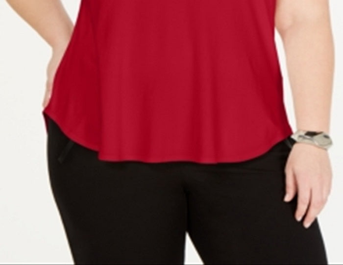 Alfani Women's Plus Satin Trim High Low T-Shirt Red Size 3X