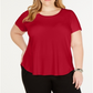 Alfani Women's Plus Satin Trim High Low T-Shirt Red Size 3X