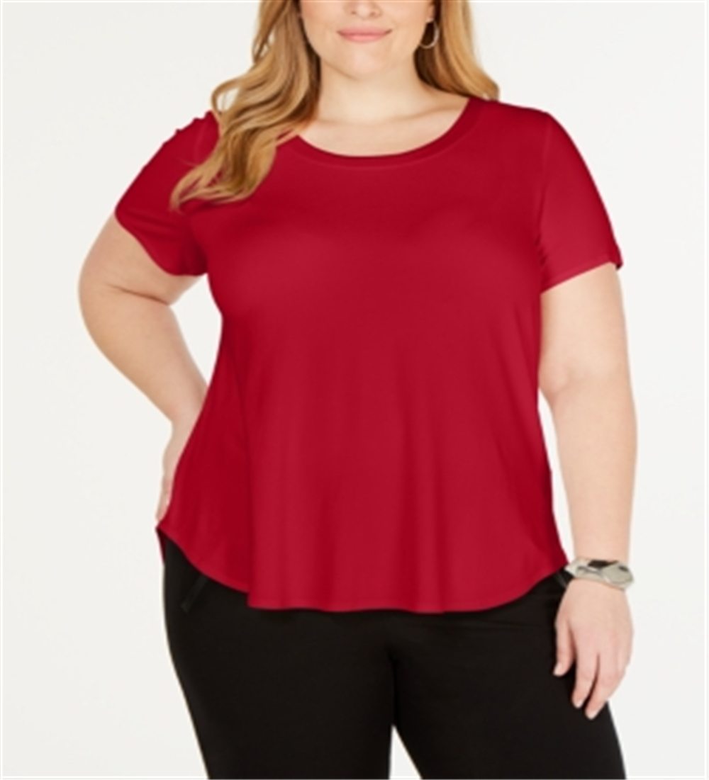 Alfani Women's Plus Satin Trim High Low T-Shirt Red Size 3X