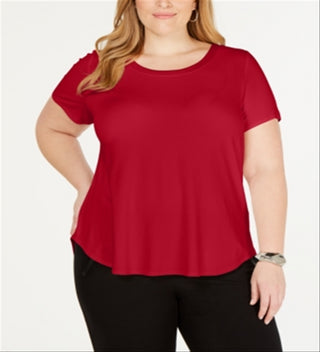 Alfani Women's Plus Satin Trim High Low T-Shirt Red Size 3X