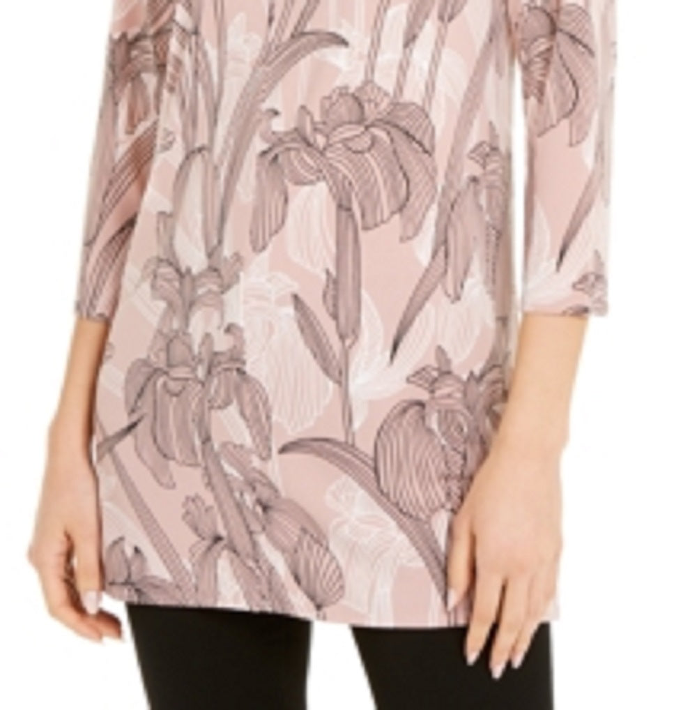Alfani Women's Printed Mesh Tunic Pink Size X-Large