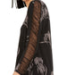Alfani Women's Black Floral Print Ruched Sleeve Top Size Large