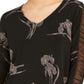 Alfani Women's Black Floral Print Ruched Sleeve Top Size Large