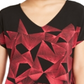 Alfani Women's Geo Print V Neck 2 Tone Tunic Blouse Black Size X-Large