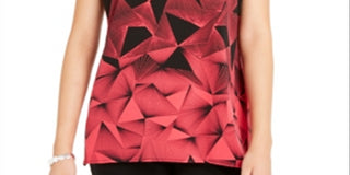 Alfani Women's Geo Print V Neck 2 Tone Tunic Blouse Black Size X-Large