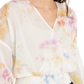 INC International Concepts Women's Rainbow Tie Dye Surplice Top White- Size L
