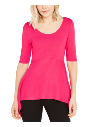 Alfani Women's Scoop Neck Asymmetric Pullover Top Pink Size Medium