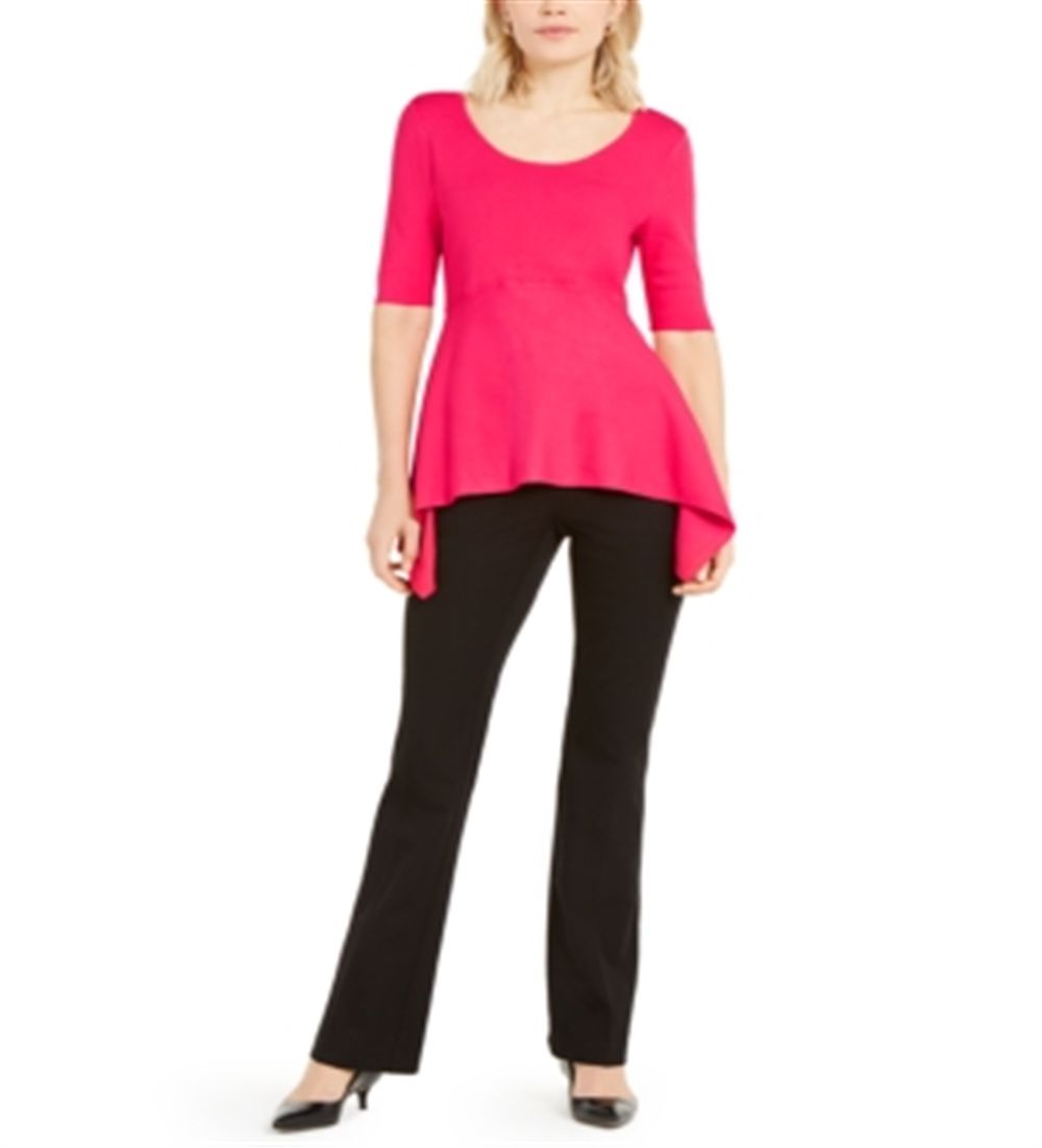 Alfani Women's Scoop Neck Asymmetric Pullover Top Pink Size Medium