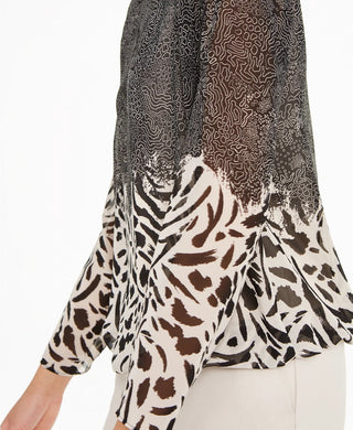 Alfani Women's Black Mixed-Print Bubble Top Size Petite Small