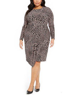 Alfani Women's Animal Print Faux Wrap Dress Purple Size 1X
