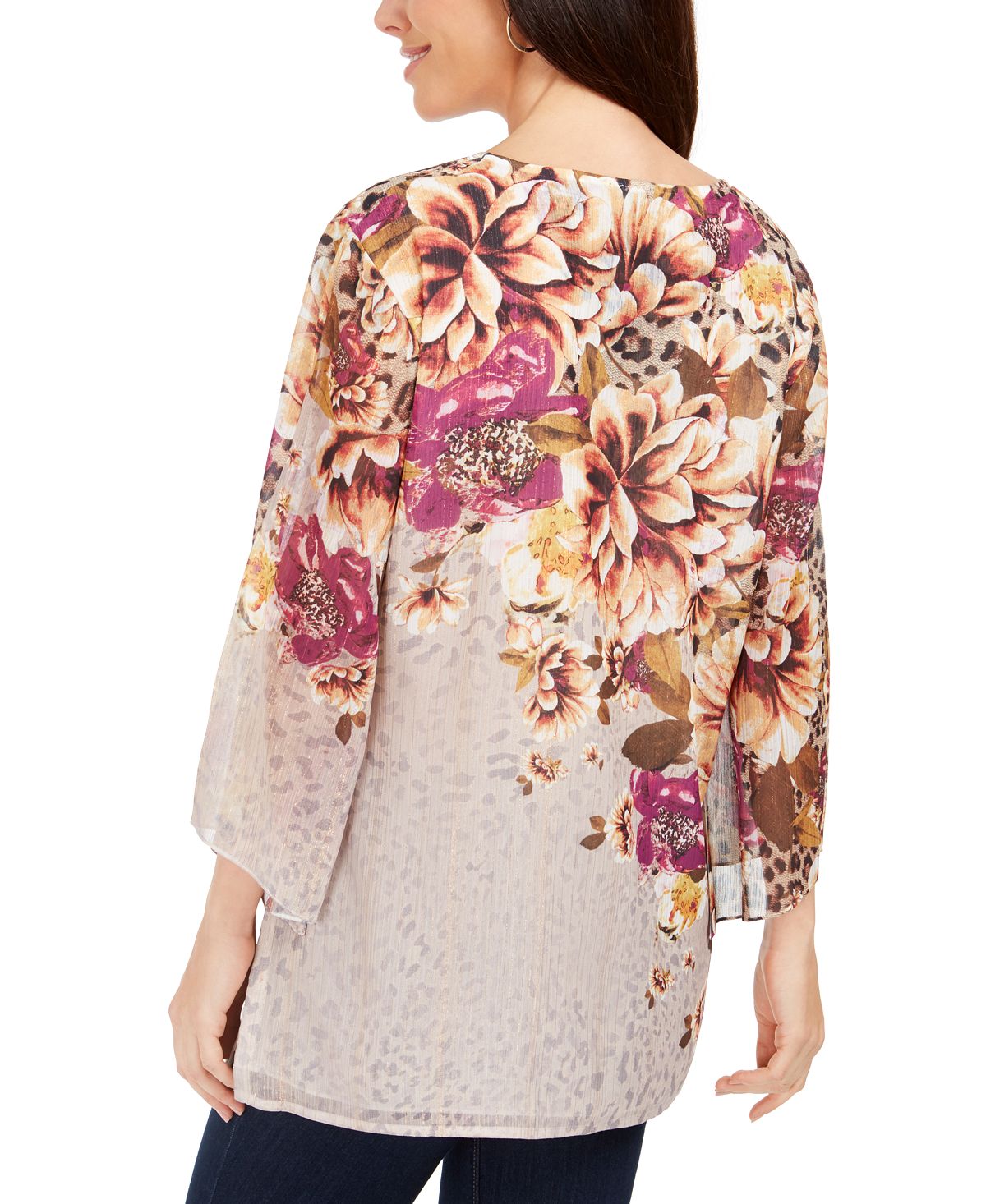 JM Collection Women's Printed Angel Sleeve Top Brown Size XX-Large