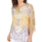 JM Collection Women's Embellished Split Neck Top Yellow Size Small