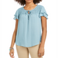 Style & Co Women's Smocked Flutter Sleeve Top Blue Size Medium