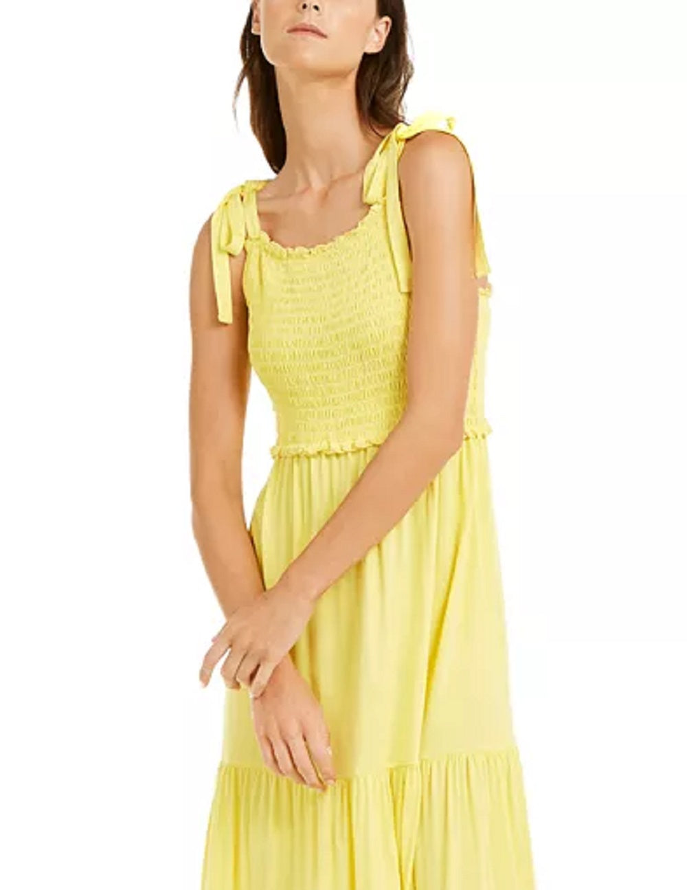 INC International Concepts Women's Smocked Bodice Peplum MIDI Dress Yellow Size X-Large