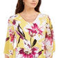 JM Collection Women's Printed Chiffon Sleeve with Necklace Tunic Yellow Size XX-Large