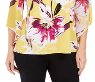 JM Collection Women's Printed Chiffon Sleeve with Necklace Tunic Yellow Size XX-Large