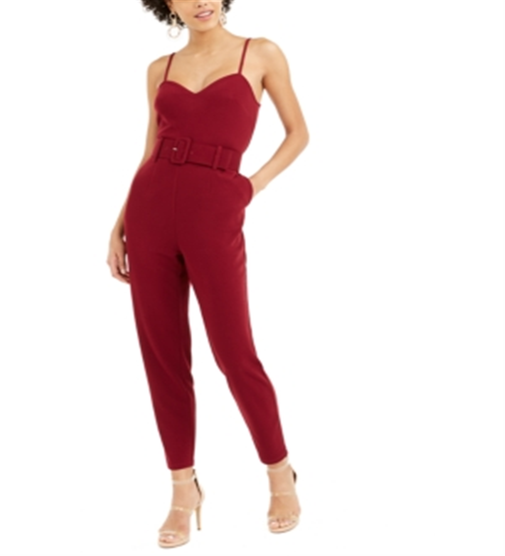 Bar III Women's Belted Crepe Jumpsuit Red Size 4