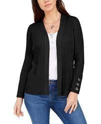 JM Collection Women's Ribbed Button Sleeve Cardigan Black Size Large