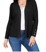 JM Collection Women's Ribbed Button Sleeve Cardigan Black Size Large