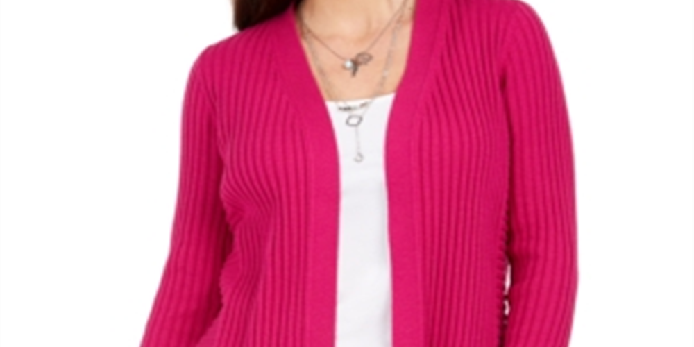 JM Collection Women's Ribbed Button Sleeve Cardigan Black Size Large