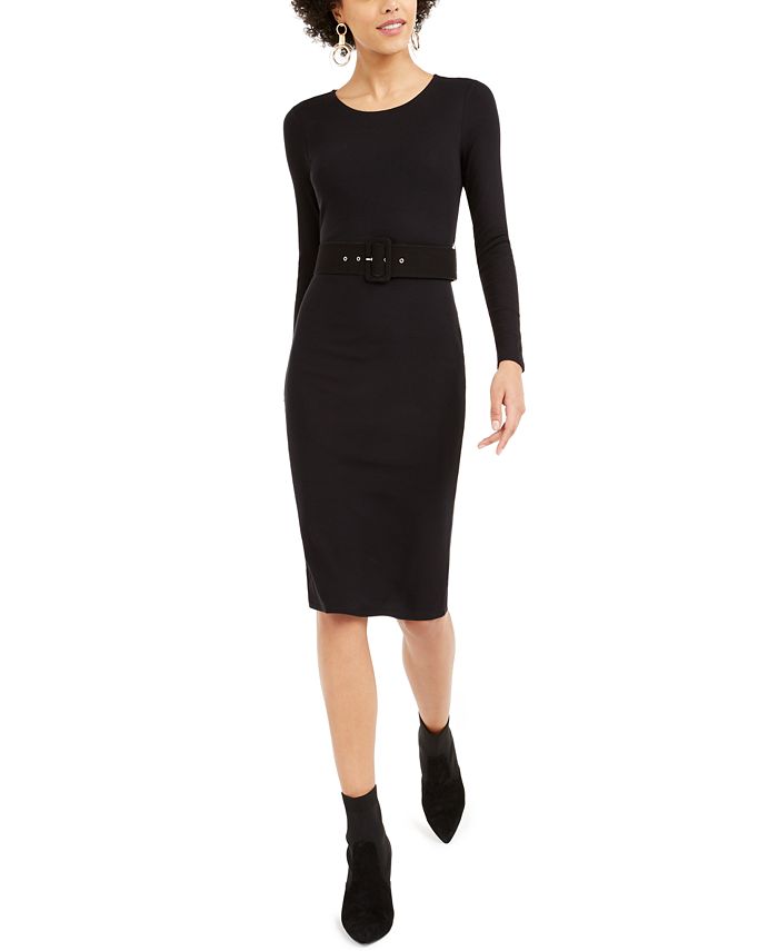 Bar III Women's MIDI Solid Sheath Dress Black Size Small