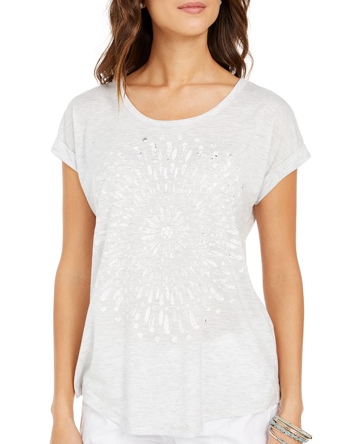Style & Co Women's Printed Graphic Top Gray Size X-Large