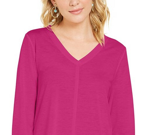 Style & Co Women's Seam Detail High Low Top Pink Size Small