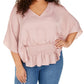 Alfani Women's Plus Smocked Top Pink Size 1X