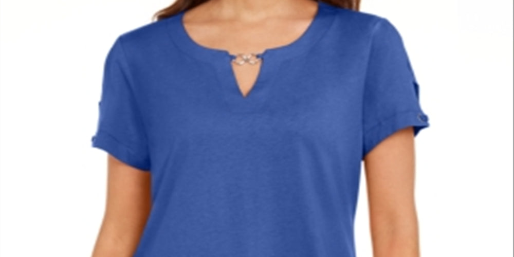 Karen Scott Women's Keyhole T-Shirt Blue Size Medium