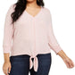 Style & Co Women's Plus Tie Hem Sweater Pink Size 0X