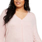 Style & Co Women's Plus Tie Hem Sweater Pink Size 0X
