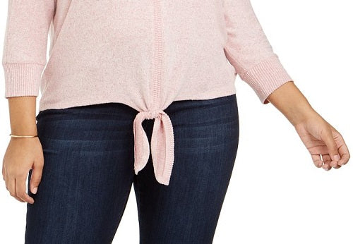 Style & Co Women's Plus Tie Hem Sweater Pink Size 0X