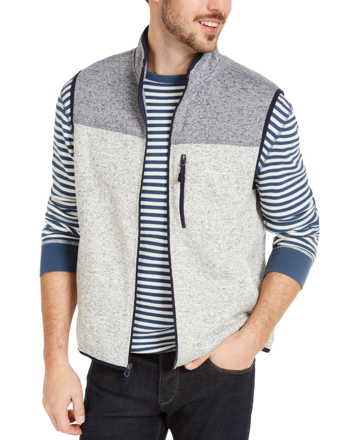 Club Room Men's Colorblock Fleece Sweater Vest Gray Size XX-Large