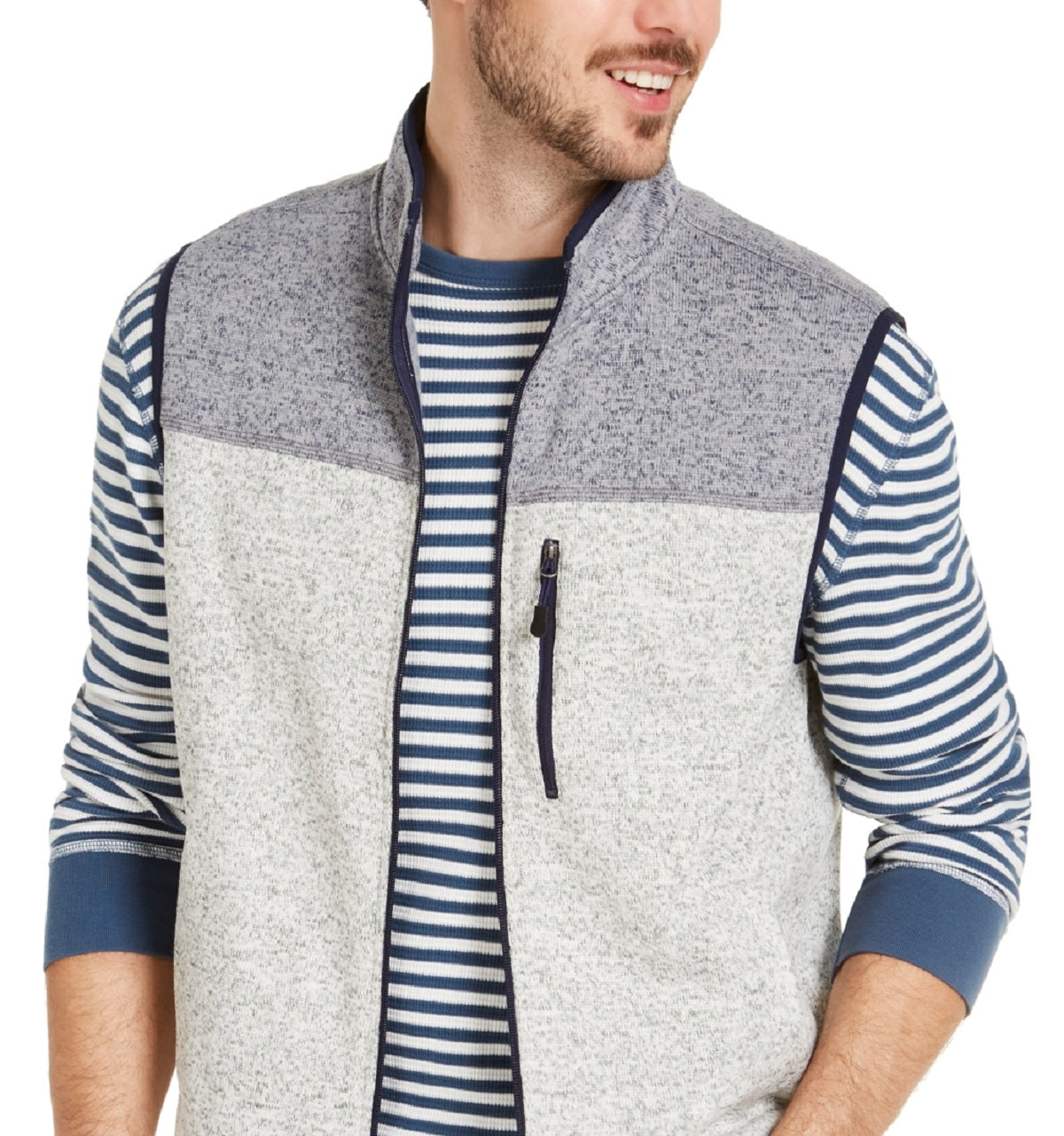Club Room Men's Colorblock Fleece Sweater Vest Gray Size XX-Large