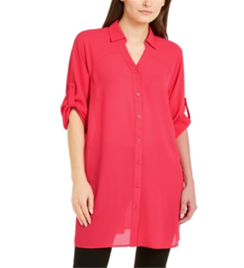 Alfani Women's Roll Tab Tunic Shirt Red Size Large