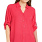 Alfani Women's Roll Tab Tunic Shirt Red Size Large