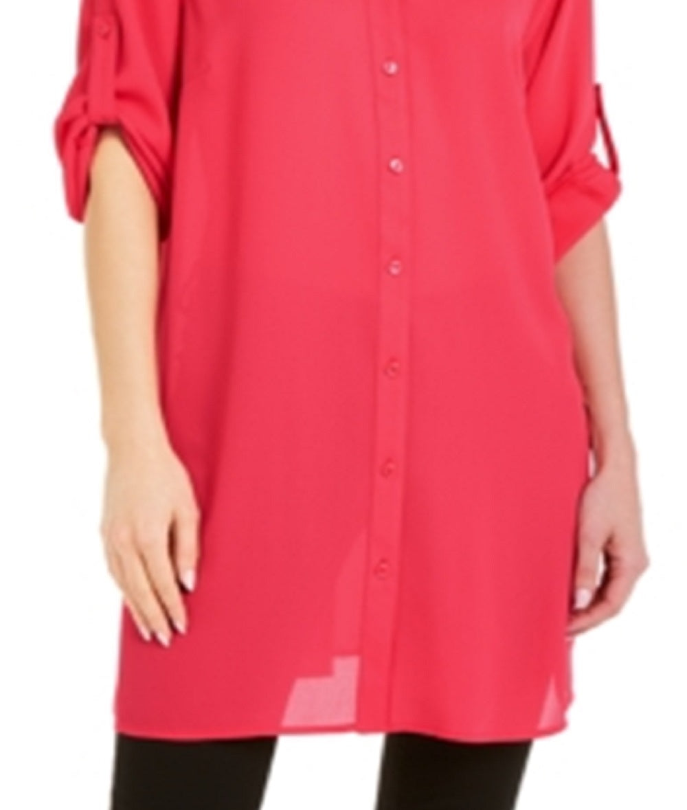 Alfani Women's Roll Tab Tunic Shirt Red Size Large
