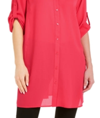 Alfani Women's Roll Tab Tunic Shirt Red Size Large