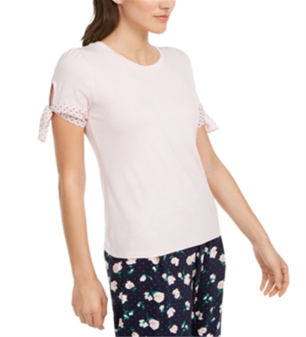 Maison Jules Women's Knit Tie Sleeve Top Pink Size Small