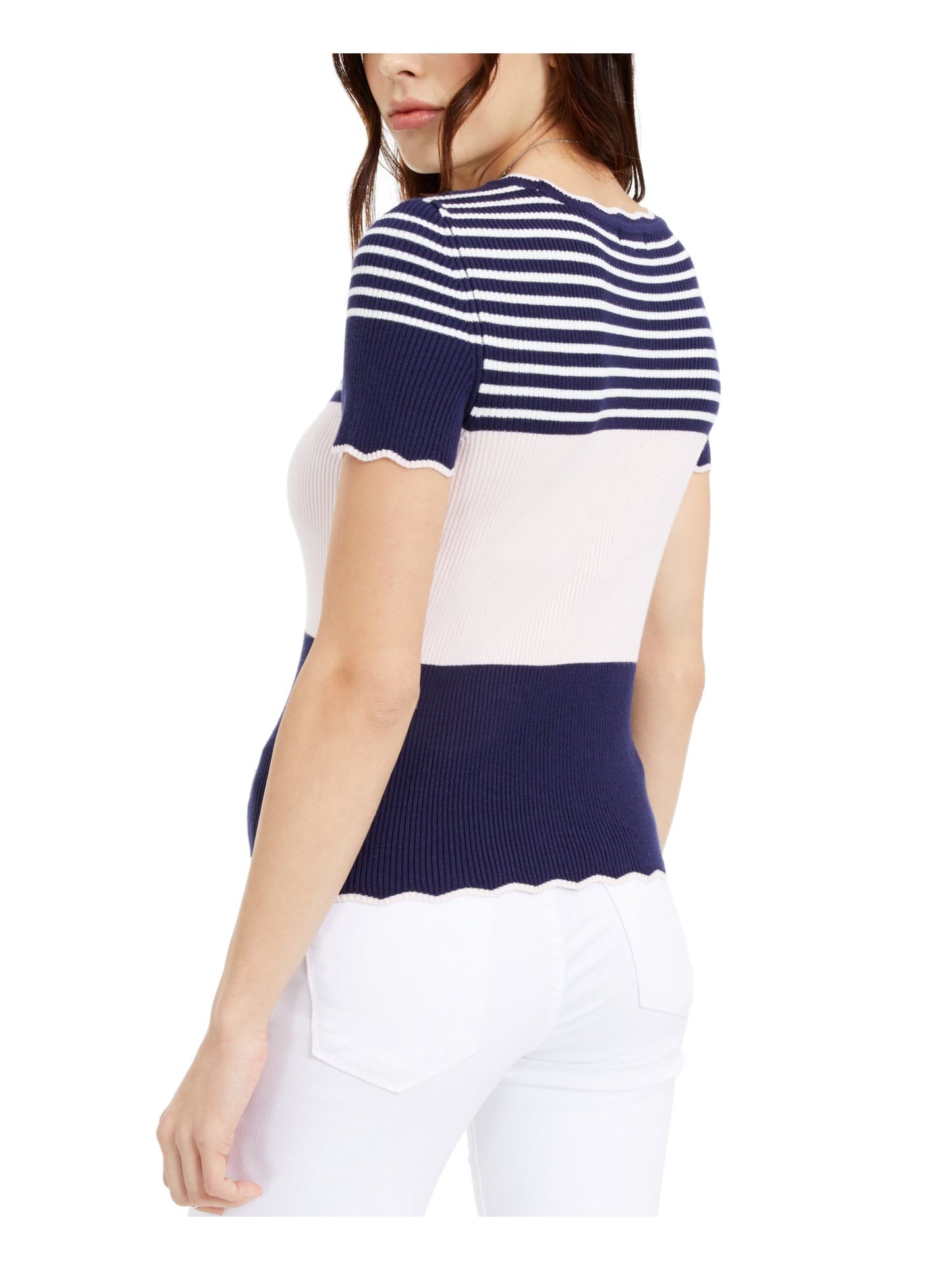 Maison Jules Women's Color Block Striped Short Sleeve Crew Neck T-Shirt Blue Size X-Large
