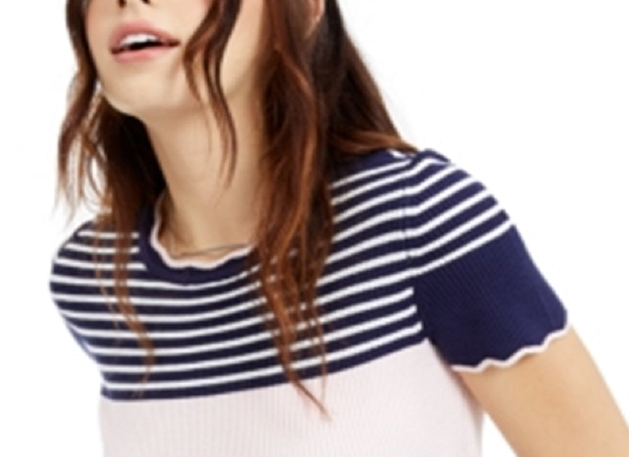 Maison Jules Women's Color Block Striped Short Sleeve Crew Neck T-Shirt Blue Size X-Large