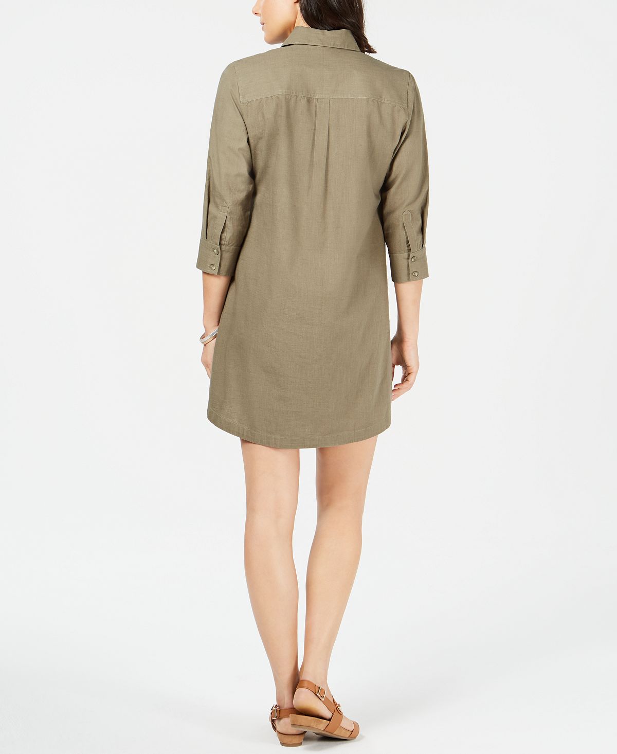 Karen Scott Women's Cotton Split Neck Shift Dress Green Size Petite X-Small