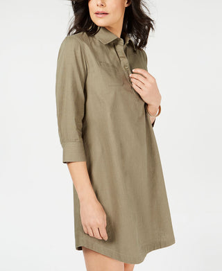 Karen Scott Women's Cotton Split Neck Shift Dress Green Size Petite X-Small
