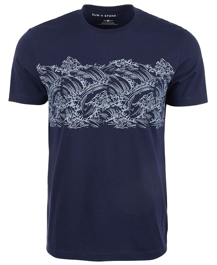 Sun + Stone Men's Wave Stripe Pattern T-Shirt Blue Size Small