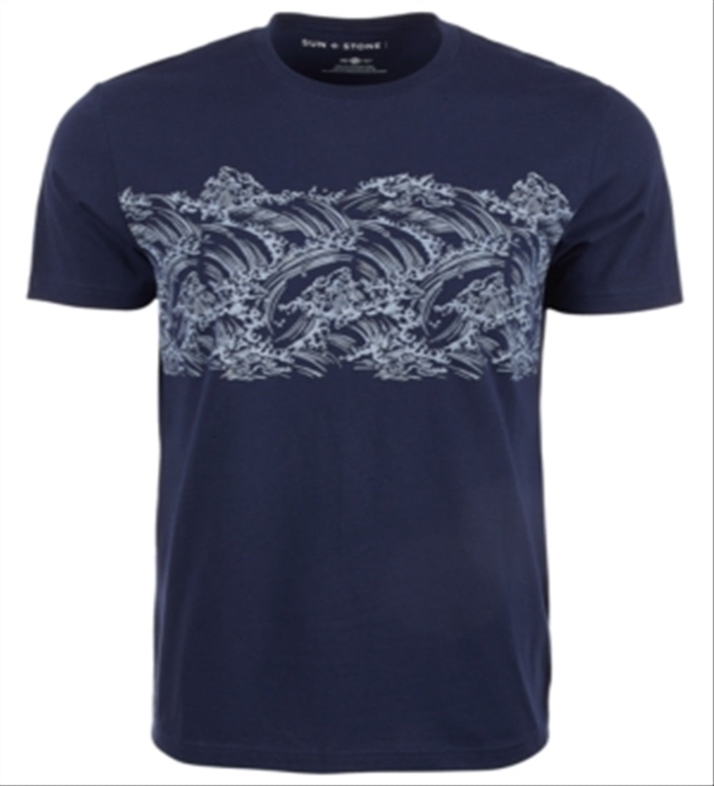 Sun + Stone Men's Wave Stripe Pattern T-Shirt Blue Size Large