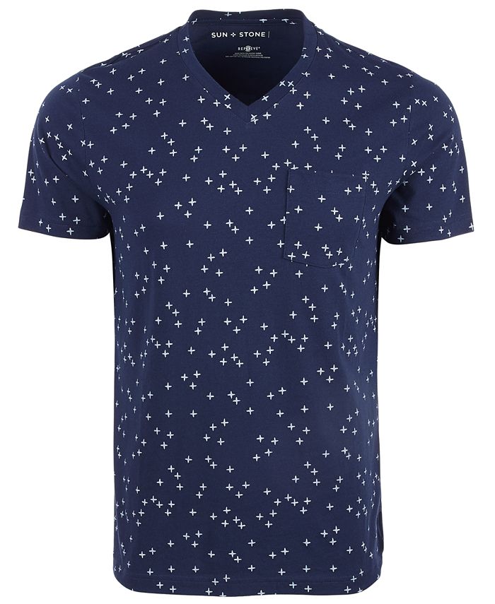 Sun + Stone Men's All Over Cross Printed Crew Neck T-Shirt Blue Size Large