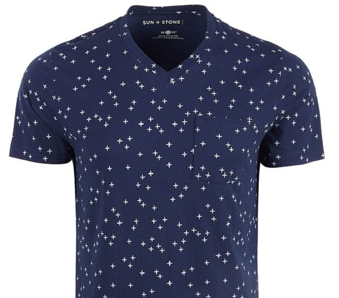 Sun + Stone Men's All Over Cross Printed Crew Neck T-Shirt Blue Size Large